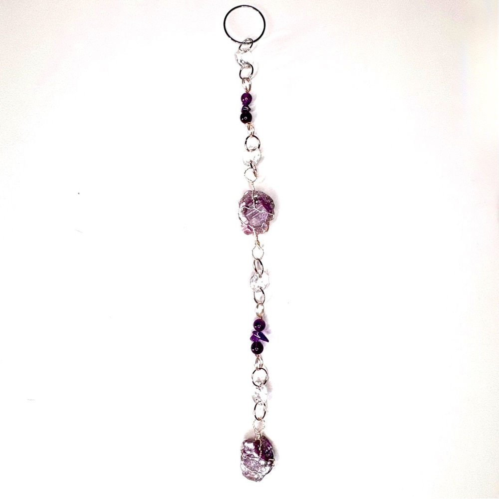 Handmade One of a Kind Gemstone Wall Hanging Silver W/ Lepidolite & Amethyst